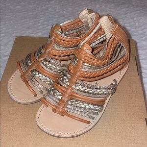 Braided Tan and Silver Sandals